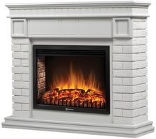 Каминокомплект: Очаг Electrolux EFP/P-3020LS N, портал Bricks 30 камень белый, белая эмаль