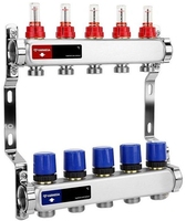Группа коллекторная с расх. VARMEGA VM15105 ВР 1", под 130 насос, на 5 конт. 3/4" EK, нерж. сталь